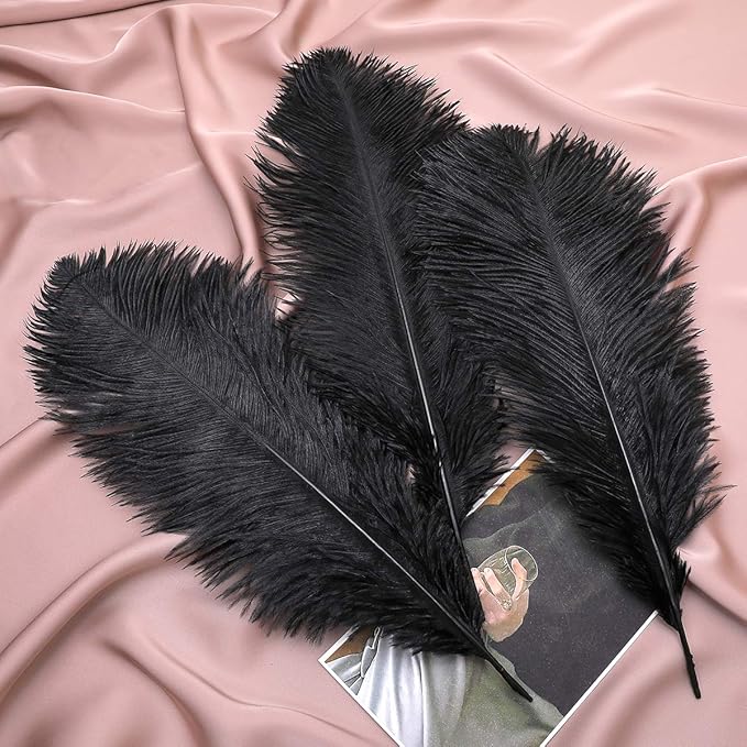 Ballinger Black Large Ostrich Feathers - 12Pcs 14-16inch Large Feathers for Vase, Wedding Party Centerpieces and Halloween Home Decor