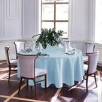 Biscaynebay Textured Fabric Round Tablecloths 90", Light Blue Water Resistant Washable Table Cloths Circle Folding Table Covers Linen for Dining, Kitchen, Wedding, Parties etc.