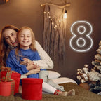 Number 8 Neon Sign for Birthday, 1.38ft Cool White USB Battery Powered Led Neon Sign for Party Wedding Anniversary Decor Light Sign (Number 8)