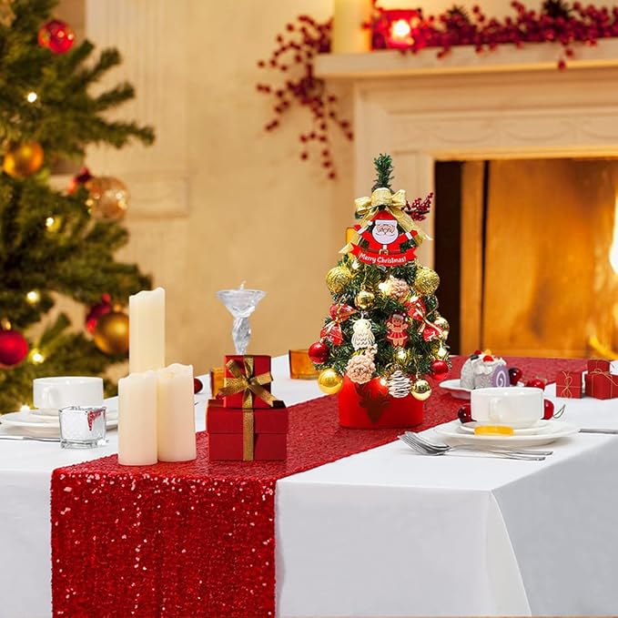 Eternal Beauty Red Table Runner for Wedding, 5PCS-12x108 Sequin Table Runner Decorations for Birthday Parties, Banquets, Graduations,Christmas