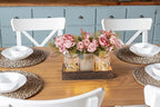 Mkono Mason Jar Lights Centerpiece Table Decorations For Dining Room Farmhouse Table Decor Tray With 3 Jars Flowers Arrangement Summer Decor For Kitchen Living Room Wedding, Pink