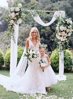 White Wedding Arch Draping Fabric 20Ft Arch for Wedding Ceremony Outside Birch Wood White Chiffon Fabric Drapes Sheer Backdrop Drapes for Party Ceremony Arch Stage