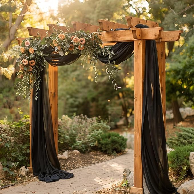 Wokceer Wedding Arch Draping 2 Panels 28.7" x 20FT Black Sheer Fabric Backdrop for Ceremony, Birthday Party, Bridal Shower Decoration