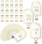 Wedding Table Numbers 1-20, 20 White Gold Tables Number Cards with 20 Gold Table Holders, 1 Set of 20 Numbers Card for Wedding Reception(Card and Holder)