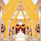 DUOBAO Chiffon Ceiling Drapes 20FT 6 Panels Gold Sheer Wedding Backdrop Curtains for Indoor Events Banquet Hall Tent Drapery Soft Draping Fabric for Arches Christmas and Photography