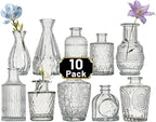 Glass Bud Vase Set of 10 Pcs Small Minimalist Vases for Flowers, Vintage Rustic Home Decor for Table Centerpiece Wedding Party, Modern Clear Aromatherapy Bottle for Living Room Bedroom