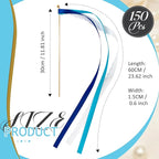 Taiyin 150 Pcs Lace Ribbon Stick Wands Wedding Wand Streamers with Bell Silk Ribbon Fairy Wand Wedding Send Off Streamer for Baby Shower Holiday Party Favors(Dark Blue,Light Blue)