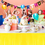 3 Pack 29 x108 Inch Macaron Yellow Foil Fringe Table Skirts Metallic Banner for Tinsel Streamer Garland Backdrop for Parade Floats Mother's Day, Graduate, Birthday, Wedding Party Decoration
