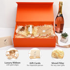 LIFELUM Orange Gift Boxes, 13.85 x 8.35 x 4.45 inch 2 Pack Gift Boxes with Lids Contains Card, Ribbon, Shredded Paper Filler for Holidays,Thanksgiving,Birthdays, Bridal Gifts,Weddings