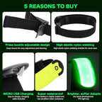 LED Armband Running USB Rechargeable(2 Pack), High Visibility Wristband for Runners, Joggers, Pet Owners, Cyclists, Adjustable Waterproof Reflective Bracelets for Night Running, Walking
