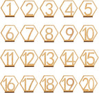 Wooden Table Numbers, Hexagon Shape 1-20 Wedding Table Numbers with Holder Base Rustic Hollow Out Wood Table Numbers Card for Wedding Party Event Catering Decoration (Hexagon)