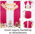 ShinyBeauty Hot Pink Sequin Glitter Photography Backdrop Curtain 4ft x10ft - 4-Panel Reusable Party Wedding Birthday Photo Booth Background Decor (Sparkling Event Backdrop)