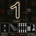 Number 1 LED Neon Sign Backdrop Birthday Party Decoration, 11.3" Height Warm White Marquee Number Light Up Sign for Wedding Anniversary Window Wall Table, Indoor Battery Operated or USB