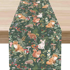 Rustic Forest Table Runner, Farmhouse Wild Woodland Animals Country Deer Fox Rabbits Watercolor Table Center Decor for Home Kitchen Dining Patio Holiday Party Outdoor Table Decorations, 13"x72" Inch