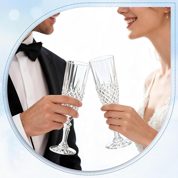 Plastic Champagne Flutes, 12PCS White Transparent Wine Glasses Goblets Cups Shatterproof Reusable Flute for Weddings Bachelor Parties Toasting and Events(12,Transparent)