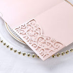 PONATIA 5.12 x 7.2 Inches 20PCS Tri-Fold Laser Cut Wedding Invitation Pocket with Envelopes for Wedding Bridal Shower Engagement Birthday Invite (Blush Pink, 20pcs No Inner Sheet)