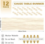 Aktor 12 Pack Ivory Table Runner Boho Cheesecloth Table Runner Semi Sheer Gauze Fabric Runners for Wedding Birthday Baby Shower Party Boho Table Decoration（Ivory）