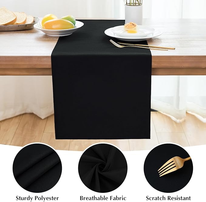 2 Pack Black Small Short Table Runner 12 x 48 Inch Solid Color Runners Coffee Table Dresser for Daily Party Home Decoration
