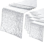 Eternal Beauty Silver Table Runner for Wedding, 5PCS-12x72 Sequin Table Runner Decorations for Birthday Parties, Banquets, Graduations,Christmas