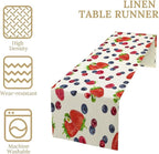 Strawberry Table Runner Spring Summer Fruit Wild Berry Forest Garden Dinner Runner for Farmhouse Party Holiday Home Kitchen Dining Table Decor 13x108