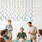 36 Pcs Sage Green Dusty Blue Hanging Swirl Decorations Blue Sage Green Felt Swirl Streamer Spiral Ceiling Garland for Baby Shower Birthday Retirement Wedding Safari Silly Goose Theme Party Supplies