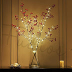 Fudios Lighted Red Berry Branches 80 LED Fairy Lights with Timer USB Plug in or Battery Operated, Artificial Twig Branches with Lights 32IN Christmas Home Fireplace Mantle Decoration