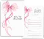 Pink Bow Birthday Invitations for Girls, Elegant Bow Birthday Party Invitaions for Girls Coquette Party Invites, 4x6 Inches, 30 Sets with Envelopes