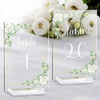 OurWarm White Rose Acrylic Wedding Table Numbers 1-20, 4x6 Inch Printed Calligraphy Table Number with Stands, Clear Numbers Signs and Holders, Perfect for Wedding Reception Anniversary Event