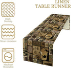Vintage Deer Bear Table Runner, Fish Retro Farmhouse Cabin Lake Country Lodge Table Runner for Home Dinner Kitchen Living Room, 13x60 Inch