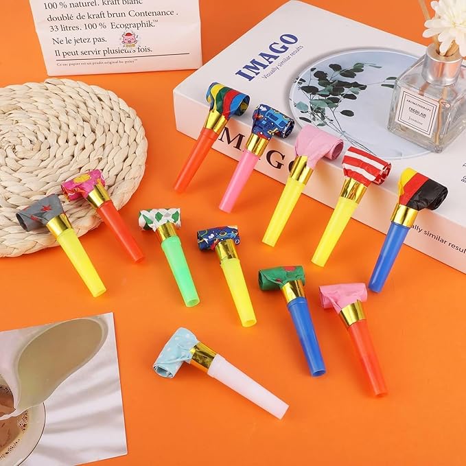 25 PCS Party Blower Blowouts Noisemakers Funny Blow Horns Colorful Birthday Blow Horns Whistles New Years Party Noisemakers Whistles Favors Noise Makers