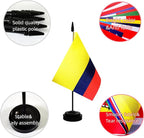2 Pack Colombia Desk Flag, Colombian Table Office Flag with Solid Pole and Stand Base, International Country Flag, Festival Celebration, Classroom Meeting Desktop Decoration (Colombia)