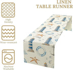Blue Beach Table Runner, Tropical Ocean Coast Table Runner, Seashell Seasonal Nautical Restaurant Coffee Table Decorations for Home Holiday Party Indoor Outdoor 13x70 Inch