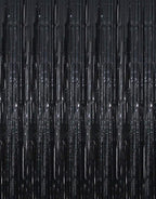 GOER 3.2 ft x 9.8 ft Metallic Tinsel Foil Fringe Curtains Party Photo Backdrop Party Streamers for Halloween,Birthday,Graduation,New Year Eve Decorations Wedding Decor (3 Packs,Black)