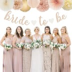 Champagne-Gold Beige Fall Bridal-Shower Party-Decorations - 36pcs Bride To Be Banner,Bachelorette Paper Lanterns,Wedding Streamers Garland,Boho Peach Tissue Pom Poms Flower Fan Decor Supplies Burgleda