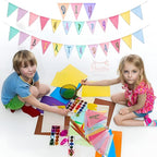 Pennant Banner Flags Pastel - GREATRIL Colorful Triangle Banners for Birthday Easter Classroom School Carnival Garland Outdoor Burlap Bunting Party Decorations 4 Strings