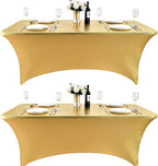 2-Pack 8ft Spandex Table Covers for Rectangle Folding Tables - Washable Elastic Tablecloth - Ultimate Fitted Table Protector for Birthday Parties, Trade Shows, Banquet
