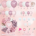 Amandir 153pcs Pink White Balloons Arch Garland Kit, Different Sizes 18 12 10 5inch Pastel Light Latex Metallic Confetti Pink Balloons for Baby Shower Wedding Bow Coquette Birthday Party Decorations
