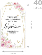 Andaz Press 40-Pack Personalized Quinceañera Favor Tags with String, Butterflies & Florals Custom Classic Thank You Gift Tags for Mis Quince Años XV 15th Birthday Favor Gifts, Decorations