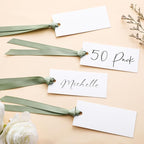 50 Pcs Name Place Cards for Table Setting Blank Wedding Place Cards with Satin Ribbon 1.57 x 3.54 Inch Hanging Gift Tags for Wedding Dinner Banquet Party Table Setting Supplies(Sage Green)