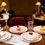 YOUBET 350PCS Pink Scalloped Plastic Plates - Pink and Gold Disposable Dinnerware Set Include 100 Plates, 150 Gold Silverware, 50 Cups, 50 Napkins for Wedding & Party