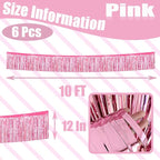 6 Pack 10 Feet Foil Fringe Garland Metallic Tinsel Streamers Banner Wall Hanging Curtain Backdrop Banner for Parade Floats, Thanksgiving, Christmas, Birthday, Halloween Party Decorations(Pink)
