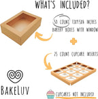 BAKELUV Brown 12 Cupcake Boxes, Cupcake Containers | 13x9.5x4, 50 Pack