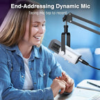 FIFINE Gaming XLR/USB Microphone Kit, Streaming Dynamic Mic Set for PC, Computer Mic for Vocal Podcast Recording Voiceover, with Headphones Jack, Gain Knob, Arm Stand-AmpliGame AM8T White