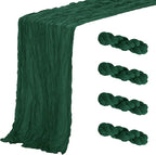 Aktor 4 Pack Emerald Green Table Runner Boho Cheesecloth Table Runner Semi Sheer Gauze Fabric Runners for Wedding Birthday Baby Shower Party Boho Table Decoration（Emerald Green）