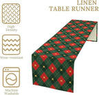Christmas Table Runner,Green Red Xmas Plaid Table Cloth Kitchen Dining Table Decoration for Home Party Decor 13x108 Inch
