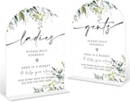 2 Pcs Greenery Wedding Bathroom Ladies & Gents Signs, 6 x 8 Inch White Arch Acrylic Wedding Sign with Holder, Wedding Sign for Ceremony and Reception, Wedding Decoration, Wedding Supplies - LY32