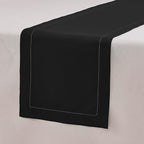 Black Table Runner 48 Inch – Cotton Linen Hemstitch Farmhouse Table Runner 14x48 – Washable Fabric for Fall, Halloween, Thanksgiving, Everyday Dining & Décor – Serena