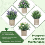 4 Pack Small Fake Plants, Artificial Eucalyptus Leaves with Flowers, Lavender & Daisy with Gray Paper Pulp Pots, Small Faux Potted Plant with Flowers for Home Decor, Indoor&Outdoor Decoration