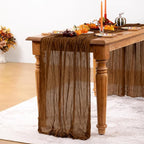 Brown Cheesecloth Table Runner Tan Fall Table Runner Boho Gauze 120 Inches Marron Cheese Cloth Fall Table Decorations for Thanksgiving Wedding Bridal Baby Shower Tea Party Decor