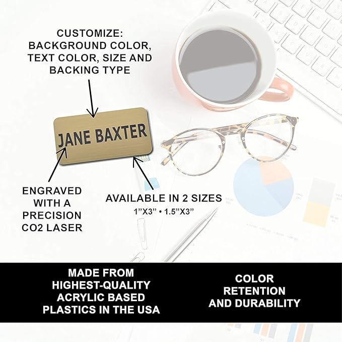 Custom Engraved Name Tag Badges – Personalized Identification with Pin or Magnetic Backing, 1 Inch x 3 Inches, Pine Green/White